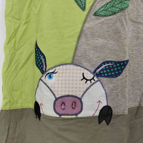 アルベロベロ OLLEBOREBLA オレボレブラ ブタさん 刺繍 ビジュー装飾 ラメ糸ツートン 半袖チュニック レディース