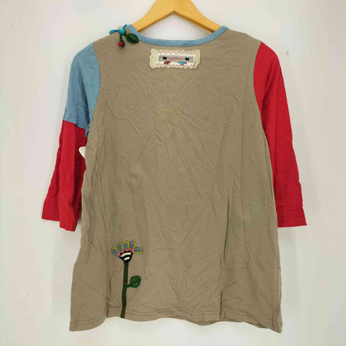 アルベロベロ OLLEBOREBLA オレボレブラ ブタさん ドレス 顔料プリント アップリケ ビジュー装飾 フェイクレイヤード 七分丈カットソー レディース