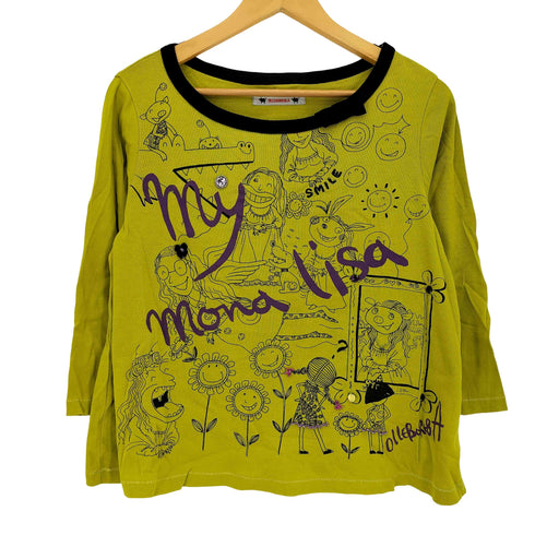 アルベロベロ OLLEBOREBLA オレボレブラ ブタさん モナリザ ラメ糸 顔料プリント ビーズ装飾 総柄 七分丈カットソー レディース