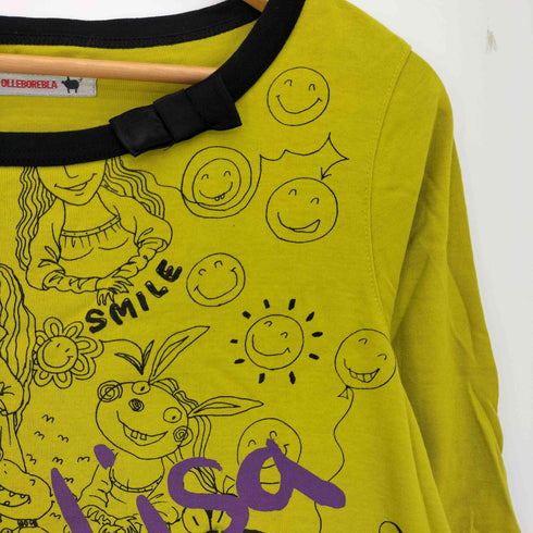 アルベロベロ OLLEBOREBLA オレボレブラ ブタさん モナリザ ラメ糸 顔料プリント ビーズ装飾 総柄 七分丈カットソー レディース