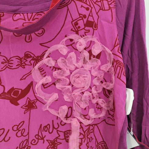 アルベロベロ OLLEBOREBLA オレボレブラ ブタさん ヨーロッパ 中世 テープフリンジ フラワー装飾 シアー切替 ネックデザイン ボートネック長袖カットソー レディース