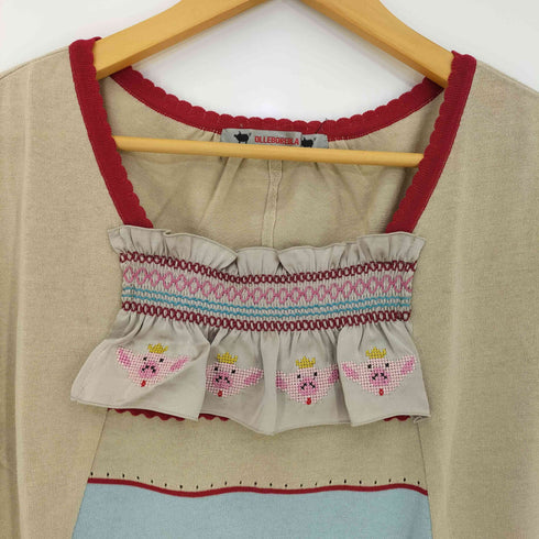 アルベロベロ OLLEBOREBLA オレボレブラ ぶたさん 刺繍 マルチボーダー フレンチスリーブカットソー レディース