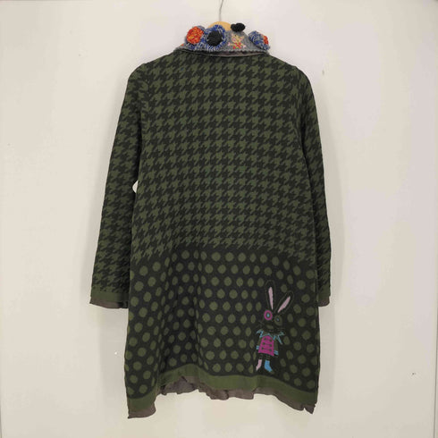 アルベロベロ OLLEBOREBLA オレボレブラ ガングラブチェック 付け襟 アップリケ ビジュー装飾 刺繍 ステンカラー ハーフコート レディース