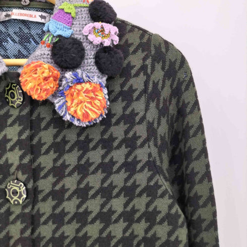 アルベロベロ OLLEBOREBLA オレボレブラ ガングラブチェック 付け襟 アップリケ ビジュー装飾 刺繍 ステンカラー ハーフコート レディース