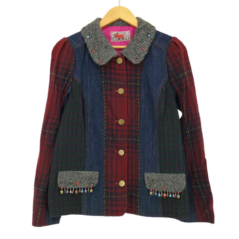 アルベロベロ OLLEBOREBLA オレボレブラ デニム 異素材 配色切替 ビジュー装飾 カーブデザインジャケット レディース