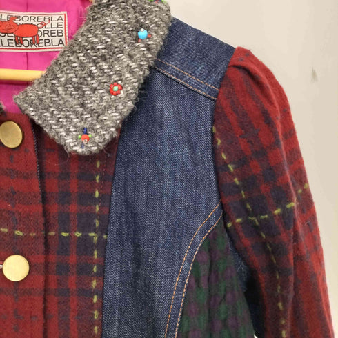 アルベロベロ OLLEBOREBLA オレボレブラ デニム 異素材 配色切替 ビジュー装飾 カーブデザインジャケット レディース