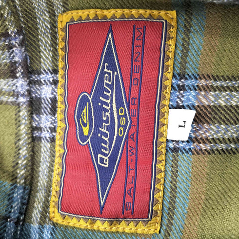 クイックシルバー Quiksilver 90S SALT-WATER DENIM ロゴ シャモア チェック シャツ メンズ import:L