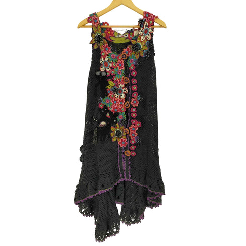 アルベロベロ OLLEBOREBLA オレボレブラ うさぎ ネコ アップリケ スパンコール ビジュー装飾 ノースリーブ かぎ編み 変形 ロング ネットニット レディース