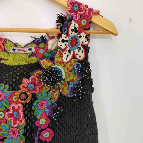 アルベロベロ OLLEBOREBLA オレボレブラ うさぎ ネコ アップリケ スパンコール ビジュー装飾 ノースリーブ かぎ編み 変形 ロング ネットニット レディース