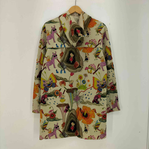 アルベロベロ OLLEBOREBLA オレボレブラ ぶたさん 花 ちょうちょ 総柄 フーデット ウール ハーフコート レディース