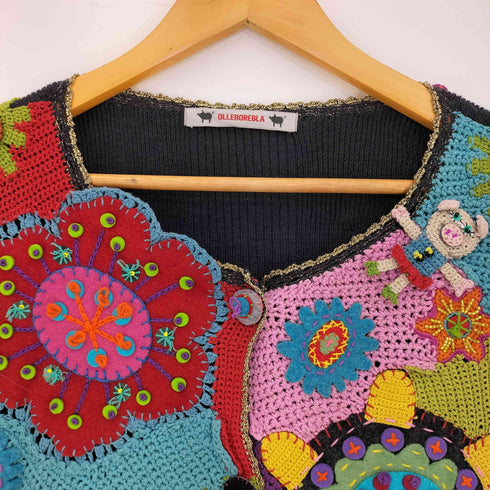 アルベロベロ OLLEBOREBLA オレボレブラ ブタさん おはな アップリケ スパンコール ビジュー装飾 変形 カーディガン レディース