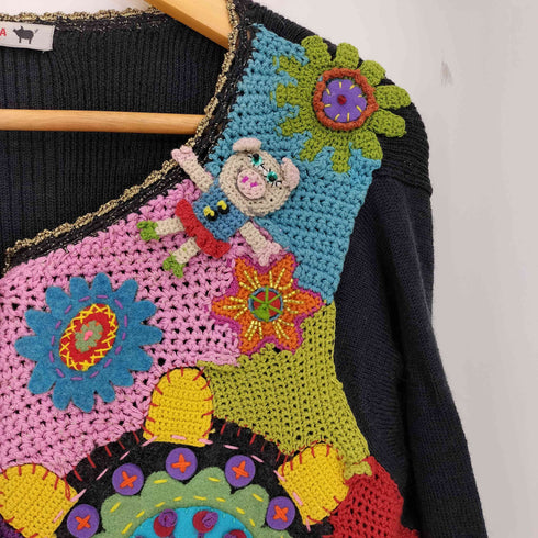 アルベロベロ OLLEBOREBLA オレボレブラ ブタさん おはな アップリケ スパンコール ビジュー装飾 変形 カーディガン レディース