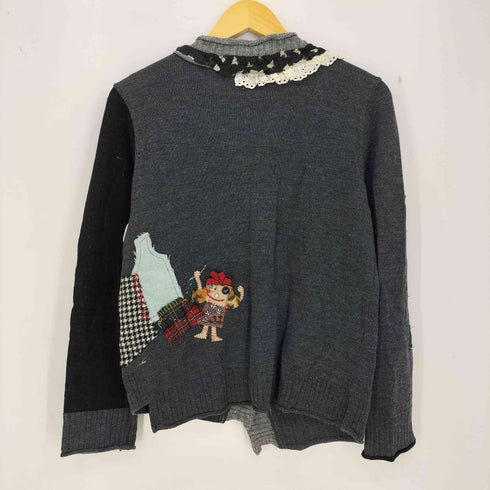 アルベロベロ OLLEBOREBLA オレボレブラ 裁縫 裁ち切りスパンコール ビジュー装飾 フェイクボタン パッチワーク切替 フリル カーディガン レディース