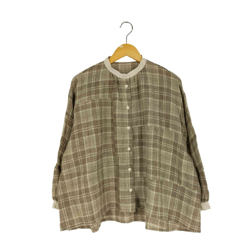 コットンハウスアヤ Cotton House Aya ウールチェック バンドカラー シャツ レディース JPN:M