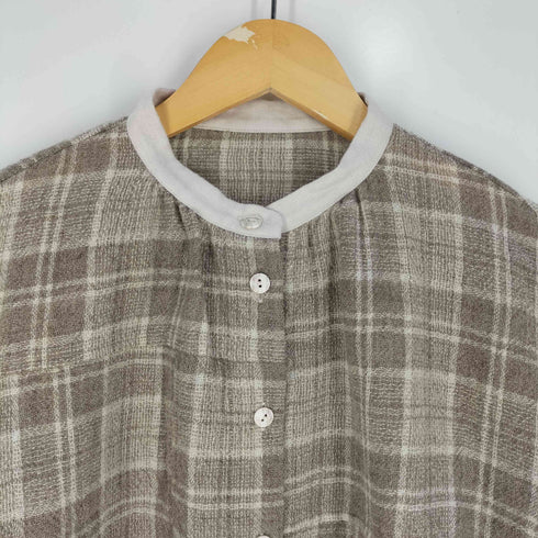 コットンハウスアヤ Cotton House Aya ウールチェック バンドカラー シャツ レディース JPN:M