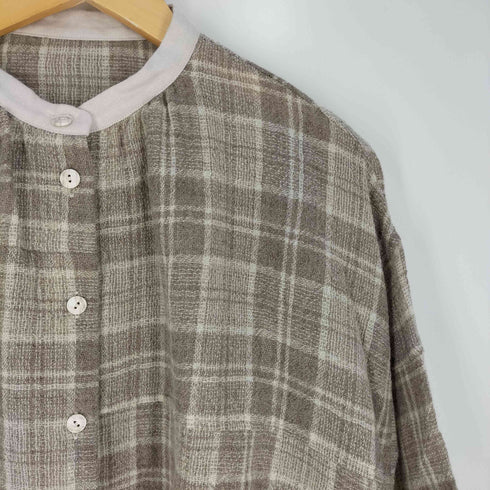 コットンハウスアヤ Cotton House Aya ウールチェック バンドカラー シャツ レディース JPN:M
