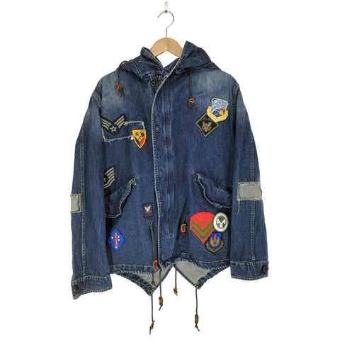 ZABARA ワッペン刺繍デニムモッズコート メンズ