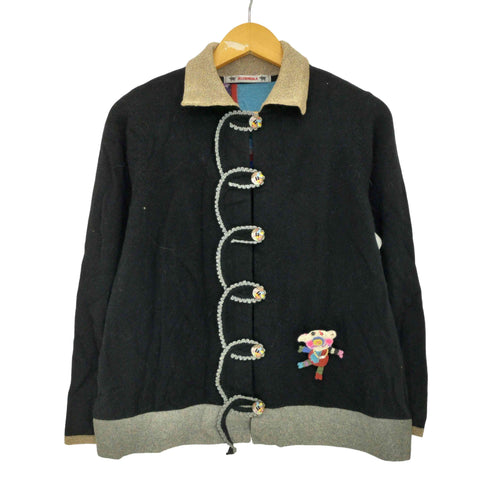 アルベロベロ OLLEBOREBLA オレボレブラ ぶたさん うさぎさん お買い物 お金持ち アップリケ ラメ糸 襟 リブ切替 カーディガン レディース
