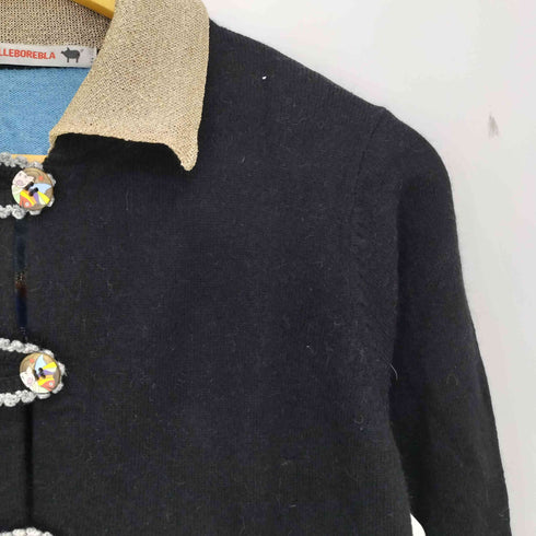 アルベロベロ OLLEBOREBLA オレボレブラ ぶたさん うさぎさん お買い物 お金持ち アップリケ ラメ糸 襟 リブ切替 カーディガン レディース