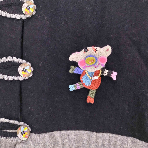 アルベロベロ OLLEBOREBLA オレボレブラ ぶたさん うさぎさん お買い物 お金持ち アップリケ ラメ糸 襟 リブ切替 カーディガン レディース