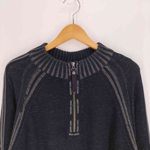 ハーレーダビッドソン HARLEY-DAVIDSON ロゴ サイドライン ラグランスリーブ ハーフジップ ローゲージ ニット セーターコットン Y2K メンズ import:XL