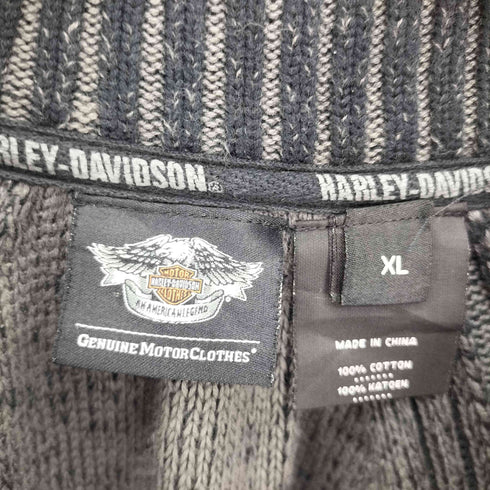 ハーレーダビッドソン HARLEY-DAVIDSON ロゴ サイドライン ラグランスリーブ ハーフジップ ローゲージ ニット セーターコットン Y2K メンズ import:XL