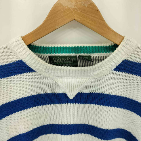 セントジョンズベイ STJOHNS BAY 90s SPORT Vガゼット クルーネック ボーダー コットン ニット メンズ import:L