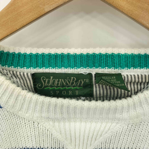 セントジョンズベイ STJOHNS BAY 90s SPORT Vガゼット クルーネック ボーダー コットン ニット メンズ import:L