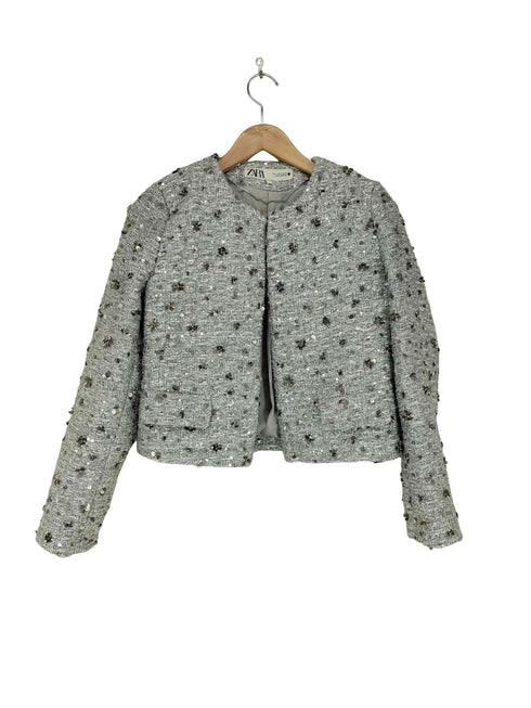 ザラ ZARA スパンコールクロップドジャケット レディース S