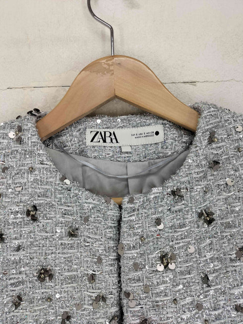 ザラ ZARA スパンコールクロップドジャケット レディース S