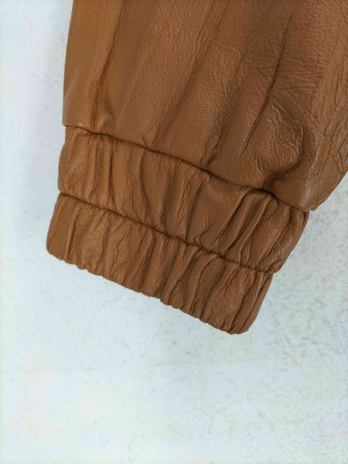 ダブルジップピッグレザーノーカラージャケット レディース S