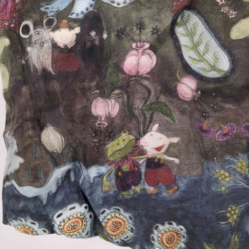 アルベロベロ OLLEBOREBLA オレボレブラ ぶたさん 植物 たくさんのどうぶつ コーデュロイ切替 シアーコーティング ショールカラーダウンコート レディース