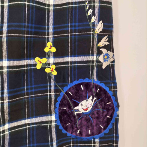 アルベロベロ OLLEBOREBLA オレボレブラ ぶたさん おはな 刺繍 マドラスチェック キュロットパンツ レディース