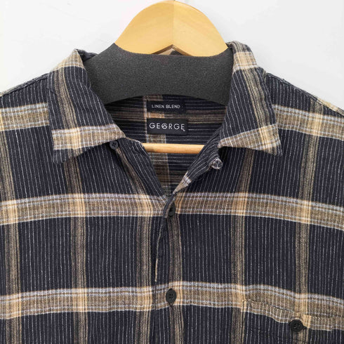 ジョージ GEORGE リネンレーヨン オープンカラーシャツ メンズ import:L