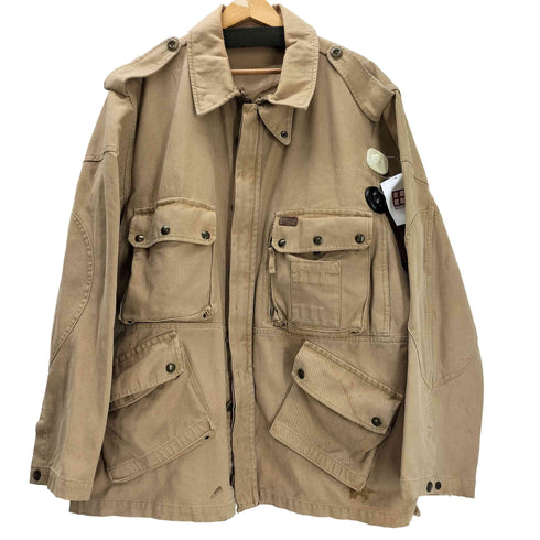 ポロバイラルフローレン Polo by RALPH LAUREN 90S 三角タグ ポニー刺繍 チンスト付き ダック地 コットン ハンティング ジャケット カバーオール ビックサイズ マルチポケット メンズ 4L