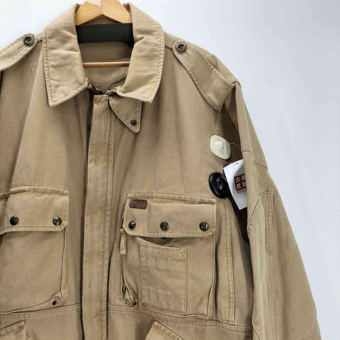 ポロバイラルフローレン Polo by RALPH LAUREN 90S 三角タグ ポニー刺繍 チンスト付き ダック地 コットン ハンティング ジャケット カバーオール ビックサイズ マルチポケット メンズ 4L