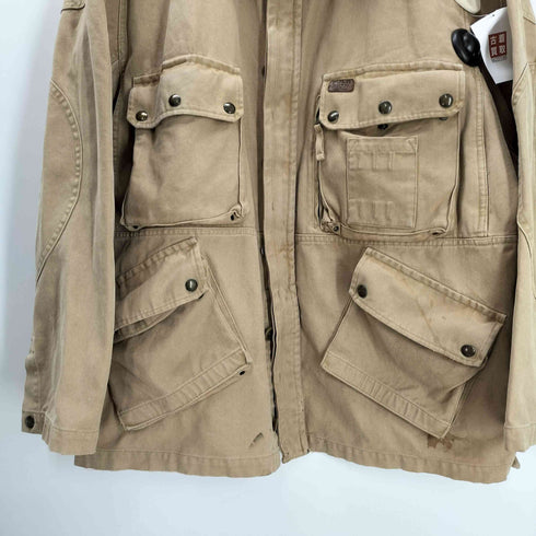 ポロバイラルフローレン Polo by RALPH LAUREN 90S 三角タグ ポニー刺繍 チンスト付き ダック地 コットン ハンティング ジャケット カバーオール ビックサイズ マルチポケット メンズ 4L