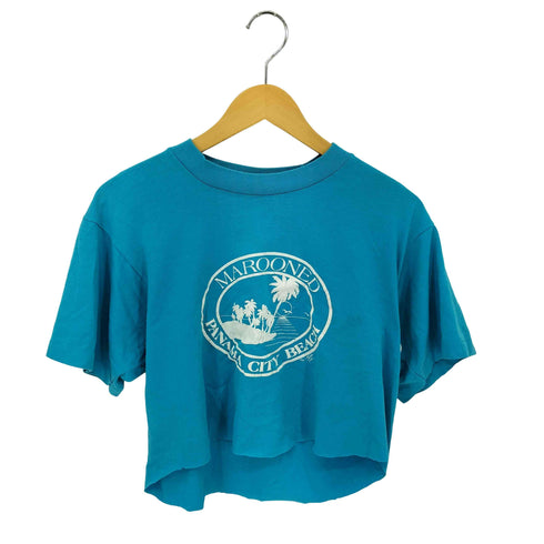 スクリーンスターズ SCREEN STARS 90s USA製 シングルステッチ プリント クルーネック クロップド Tシャツ レディース import:L