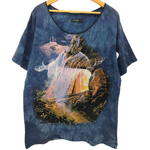 レイチェルコーミー RACHEL COMEY Y2K USA製 タイダイ キリスト・ジーザスプリント Uネック Tシャツ メンズ import:L