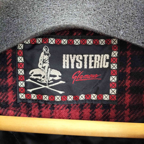 ヒステリックグラマー HYSTERIC GLAMOUR 00S Y2K ヒスガール クロスボーン 刺繍タグ 裏地キルティング コットン ウール チェック ハイネック コート 中綿 レディース FREE