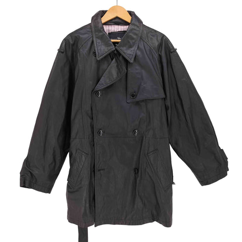 HUNTERS RUN 裏地サテン ストライプ レザー トレンチコート メンズ import:L