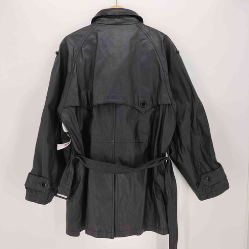 HUNTERS RUN 裏地サテン ストライプ レザー トレンチコート メンズ import:L