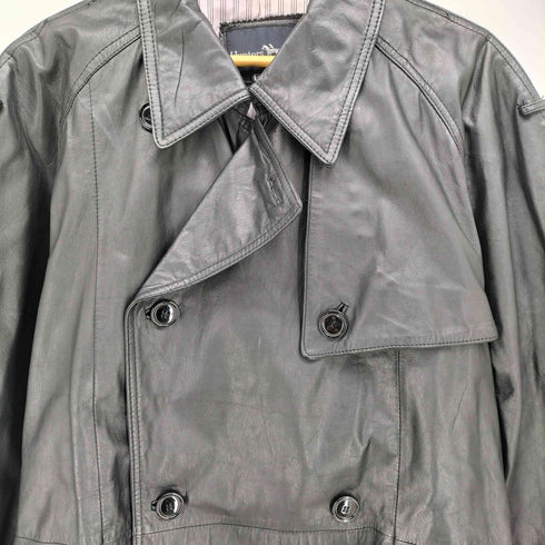 HUNTERS RUN 裏地サテン ストライプ レザー トレンチコート メンズ import:L