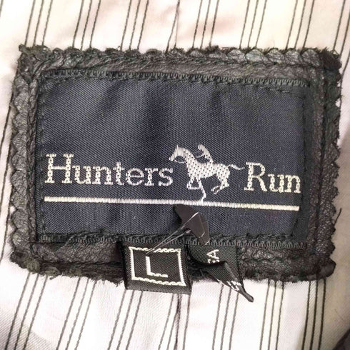 HUNTERS RUN 裏地サテン ストライプ レザー トレンチコート メンズ import:L