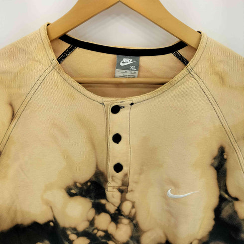 ナイキ NIKE ロゴ刺繍 ブリーチ加工 ヘンリーネック Tシャツ メンズ import:XL