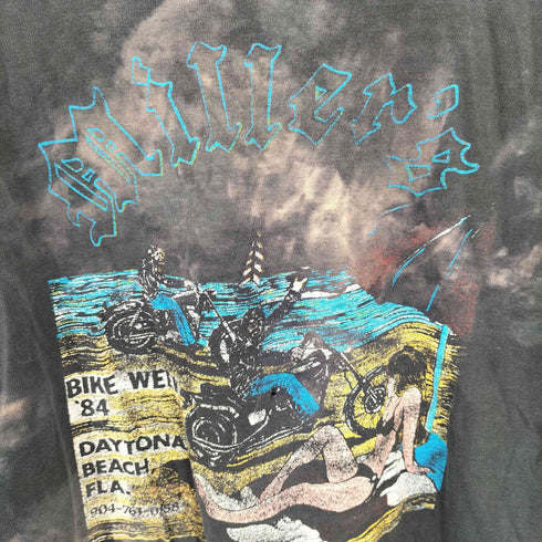 80s BIKE WEEK 84 シングルステッチ ブリーチ加工 ダメージ クルーネックロンT メンズ