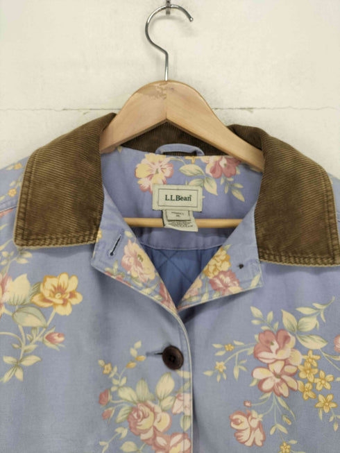 エルエルビーン L.L.Bean 00S 襟袖コーデュロイ切替 花柄中綿カバーオール レディース import:M