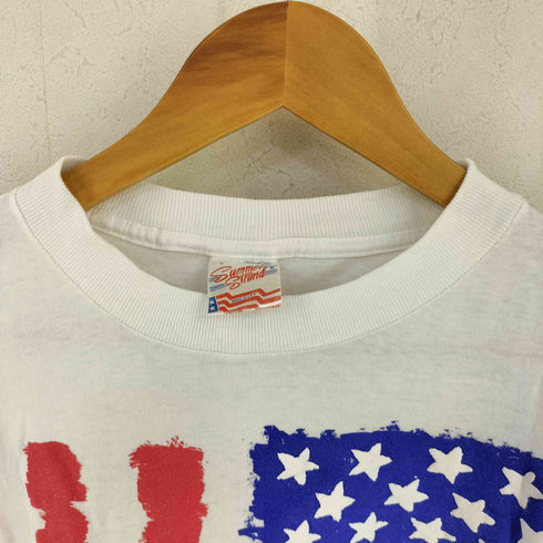 SUMMER STRAND USA製 GO AMERICA 星条旗 フロッキープリント Tシャツ メンズ import:L