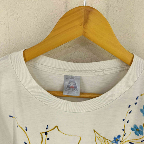AMERICA 90S USA製 花 ラメ プリント Tシャツ レディース import:XL