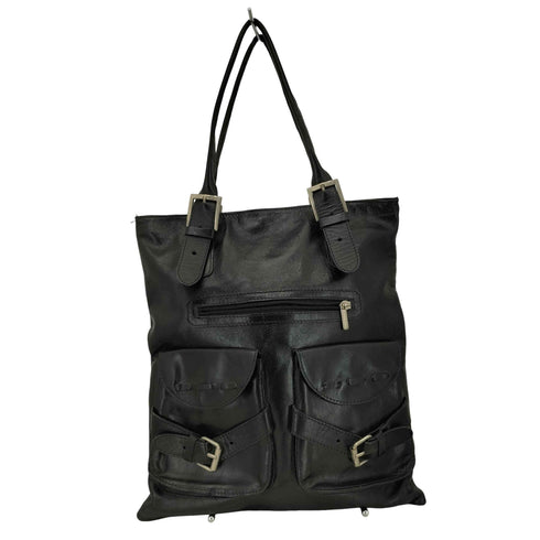 レザー ダブルポケット トートバッグ レディース